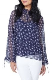 NYDJ Drawstring Ruffle Print Top at Nordstrom